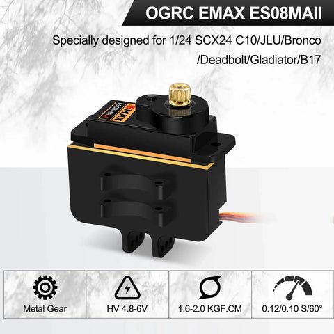 12g Servo EMAX Servo RC Steering Servo with Servo Arm Steering Link and Brass Servo Mount for Axial SCX24 AX24 RC Car Upgrade Parts（Black）