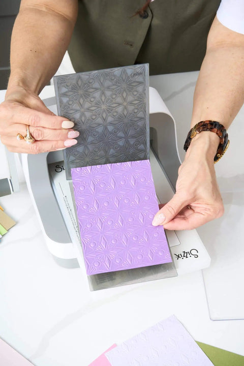 Using All In One 6 Inch Die Cutting And Embossing Machine Starter Kit for embossing cardstock with a 3D embossing folder.