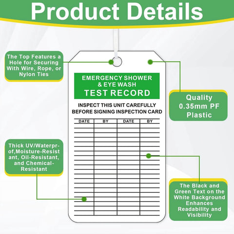Emergency Shower And Eyewash Inspection Tags Set With 30 Double Sided Record Tags And 30 Zip Ties And Marker, durable design close-up