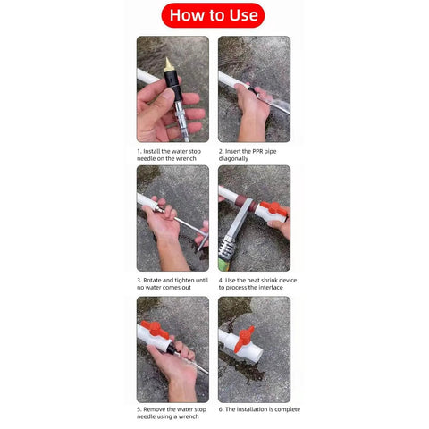 Step-by-step installation of Emergency Pipe Water Stopper Kit With Hot Melt Seal Needle And Stop Pin For Quick Plumbing Leak Repair