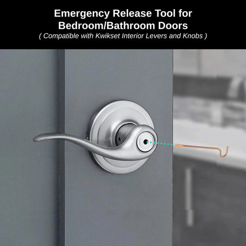 Six Pack Privacy Door Emergency Release Tool Set For Interior Bedroom And Bathroom Doors With Small Access Hole, Featuring Flat Slotted Tips, Durable Metal Construction In Gold Color For Quick, Safe Entry During Privacy Scenarios shown in use with a door knob.