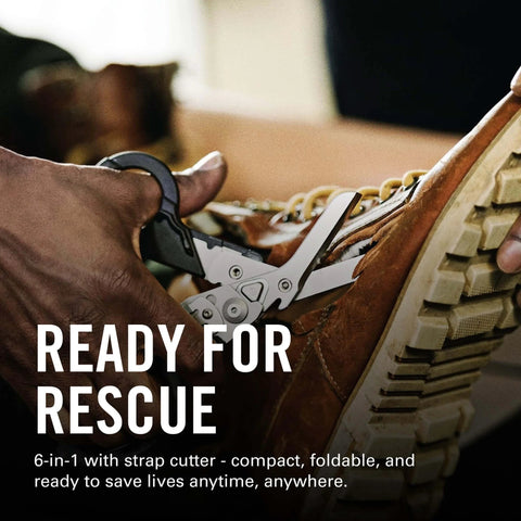 Raptor Rescue 6-in-1 Heavy-Duty Emergency Trauma Shears cutting boot lace with Included Utility Holster Made In USA.