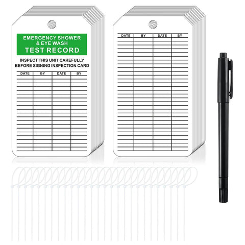 Emergency Shower And Eyewash Inspection Tags Set With 30 Double Sided Record Tags And 30 Zip Ties And Marker For Quick Compliance