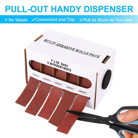 Emery Cloth Roll With Dispenser, 5 Grits Sandpaper Set Featuring 150 240 320 400 600 Grit For Wood Metal Furniture And Automotive Finishing