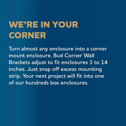 Text reading 'We're in Your Corner' with enclosure customization instructions on blue background.