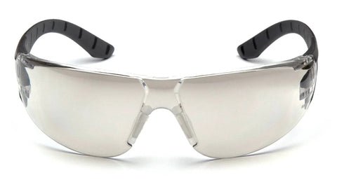 Front view of Endeavor Plus Safety Glasses with wraparound lens and brow guard, featuring lightweight and durable materials.