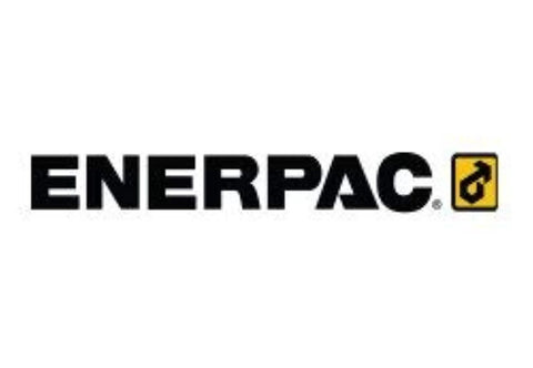 Enerpac logo featuring bold black text with a yellow hydraulic symbol, related to Enerpac P-392 2 Speed Lightweight Hand Pump products.
