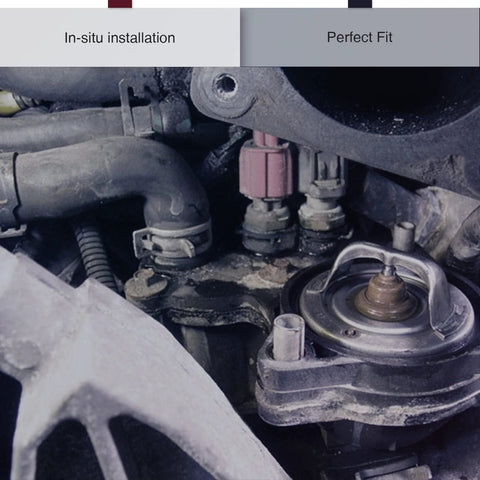 A-Premium engine coolant temperature sensor with pink electrical connector in engine bay (F5AF-12A648-AA)