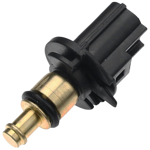 Close-up of A-Premium engine coolant temperature sensor with brass probe and black plastic housing.