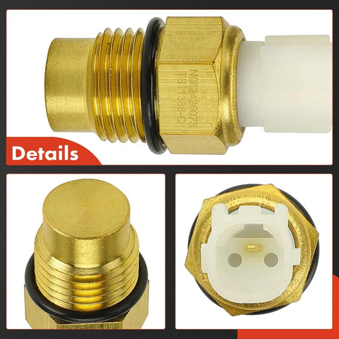 A-Premium 1-pin engine coolant temperature sensor, brass body, O-ring, white connector.