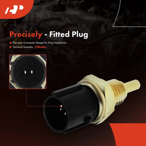 A-Premium engine coolant temperature sensor, two-pin circular plug, black body with brass threaded mounting.