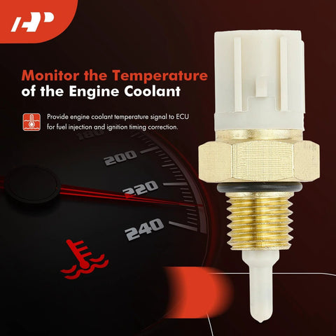 Engine coolant temperature sensor with brass threaded body and white 2-pin connector
