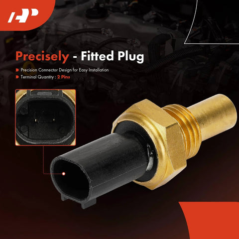 A-Premium engine coolant temperature sensor, 2-pin, brass body with black plastic plug, for Chrysler, Dodge, Jeep and Mercedes.