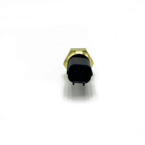 Engine coolant temperature sensor, black plastic connector with brass hex mounting nut, front view