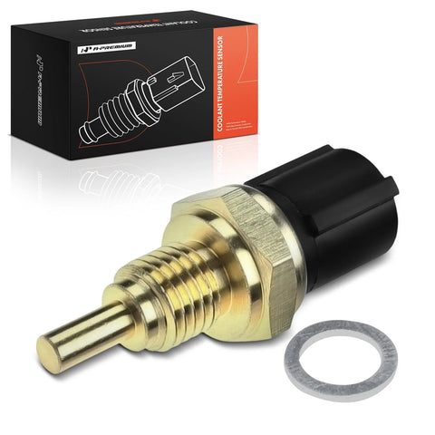 A-Premium engine coolant temperature sensor with brass body and black connector; includes washer.