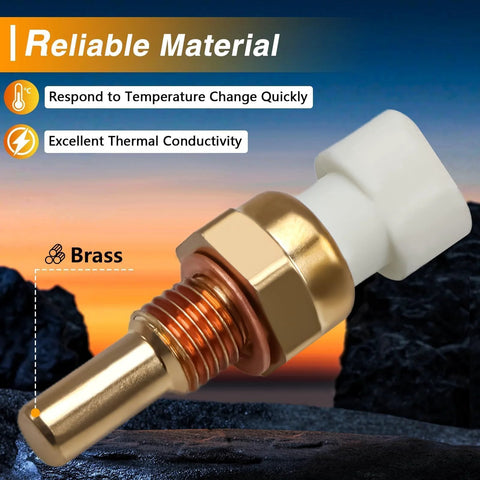 Coolant temperature sensor with brass body and white plastic connector for GM vehicles.