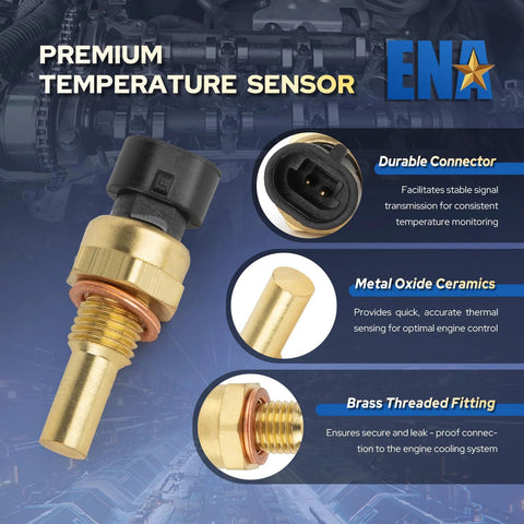 ENA engine coolant temperature sensor with brass threaded fitting and black connector