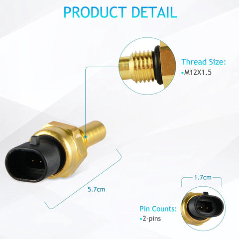 Engine coolant temperature sensor with brass threaded body, 2-pin GM-compatible plug, M12X1.5 thread