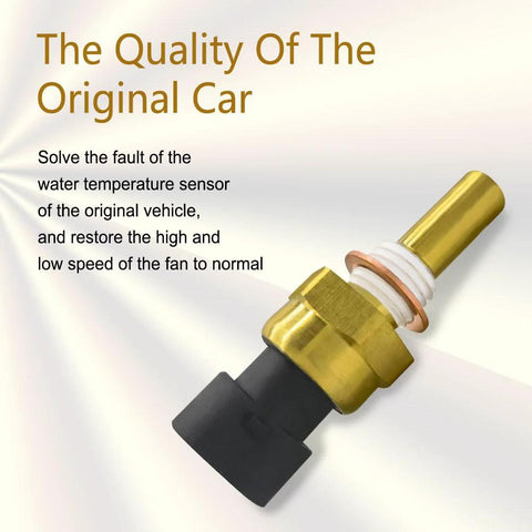 Engine coolant temperature sensor with gold metal body, black plastic connector, and white O-ring.