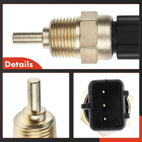 A-Premium engine coolant temperature sensor, brass threaded body with hex nut, black 2-pin connector