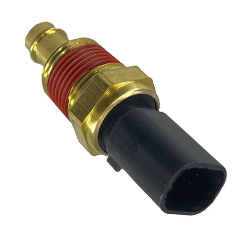 Engine coolant temperature sensor with brass threaded body, red sealant and black plastic connector