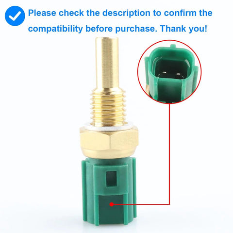 Coolant Temperature Sensor with brass body and green connector, front view