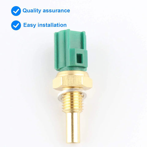 Coolant temperature sensor with green connector and brass threaded probe for Toyota, Lexus, Mazda