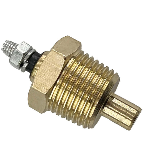 Brass engine coolant temperature sensor ECT310, side view showing threaded housing and hex nut