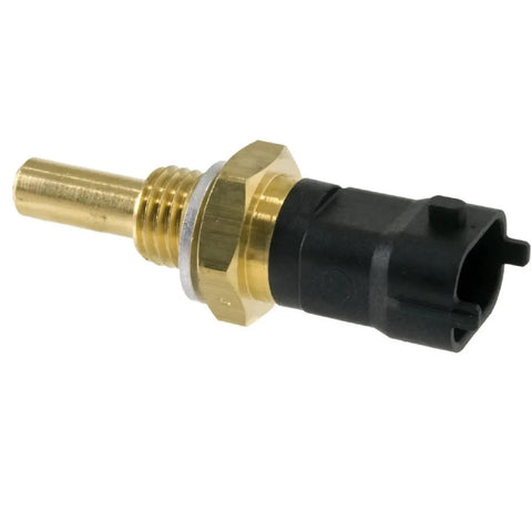 Engine coolant temperature sensor with brass threaded stem and black plastic connector.