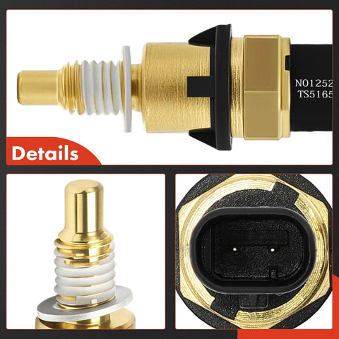Engine coolant temperature sensor with brass body and white seal, side view for Chevy/GMC/Cadillac/Buick.