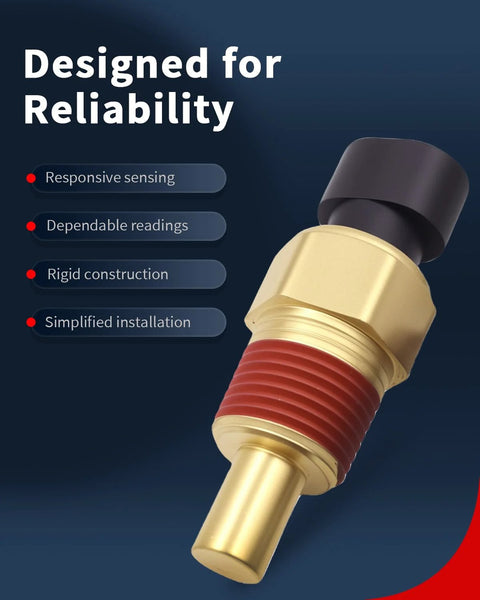VEHICODE Engine coolant temperature sensor with gold metal body, red ribbed sleeve, and black connector cap.
