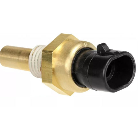 Engine coolant temperature sensor with brass body, threaded stem and black plastic electrical connector