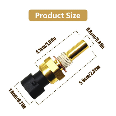 Engine coolant temperature sensor by Icyhaws, brass body with black plastic connector and threaded mounting.