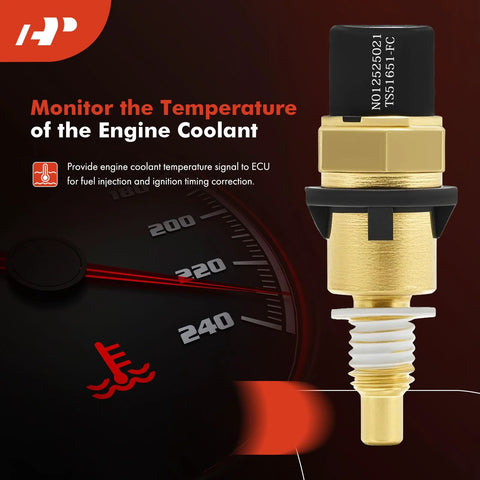 A-Premium engine coolant temperature sensor, brass body with black top; compatible with GM Chevy/GMC/Cadillac/Buick models.