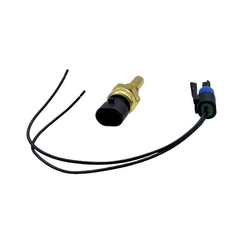 YCUPONE engine coolant temperature sensor with brass body and black tip, plus two-wire pigtail with blue connector.