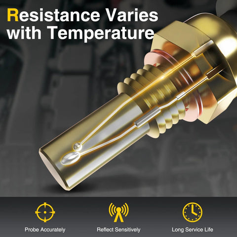 A-Premium engine coolant temperature sensor, gold-toned cross-section illustration for automotive use.