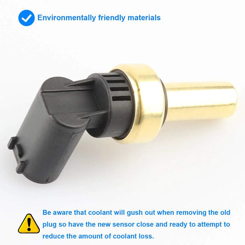 Coolant temperature sensor with black plastic connector and brass stem, GM Buick/Cadillac/Chevy compatible