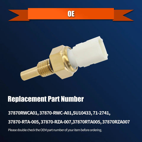 HiSport engine coolant temperature sensor, brass threaded body, white plastic connector, for Honda/Acura models