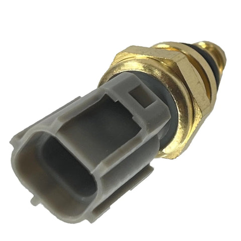 Engine coolant temperature sensor with gray plastic connector and brass threaded body.