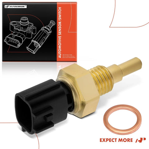 A-Premium Engine Coolant Temperature Sensor with brass body, black 2-pin connector and copper gasket