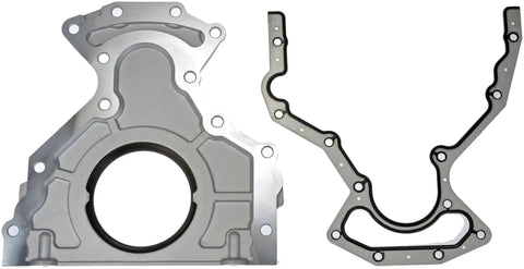 Engine Rear Main Seal Cover Kit with Gasket, Installation Hardware and Updated Seal Design for Superior Leak Prevention; die-cast aluminum.
