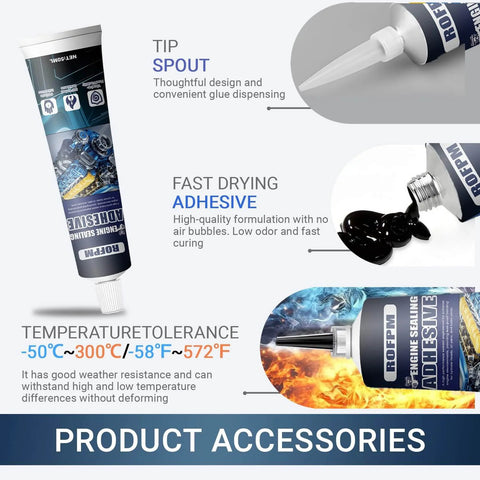 Oil Resistant Engine Silicone Sealant Gasket Maker, Sensor Safe And Flexible RTV Sealant For Engine Gaskets, Tough Vibration Proof And OEM Standard, Two Tubes, product details and features.