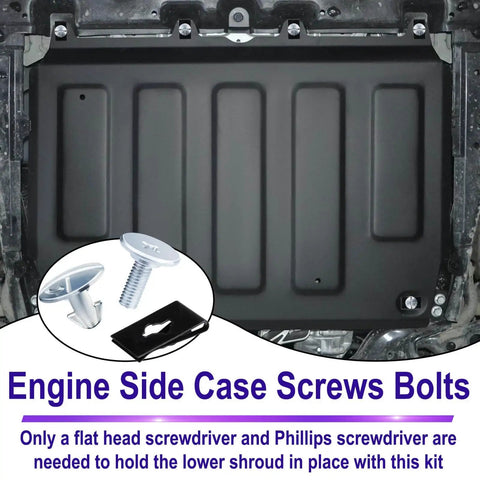 14 Piece Lower Engine Cover Pin Screw Set Includes 6 Radiator Access Pins 2 Lower Cover Bolts And 6 Engine Splash Shield Clips For Honda Civic Accord CRV And Acura Vehicles Replacement Fastener Kit displayed on engine.