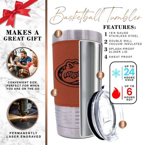 Florida Gators Engraved 20 Oz Grip Tumbler With Vacuum Insulated Double Wall Stainless Steel Travel Mug and Lid