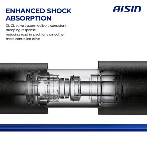 Enhanced view of a rear shock absorber component for Nissan Quest 2004-2009, showcasing the CL-CL valve system for smoother drive.