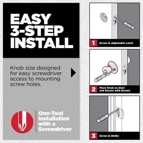 Installation guide for Tylo Entry Door Knob With Lock And Key For Exterior And Interior Doors Secure Keyed Handle showing 3-step process.