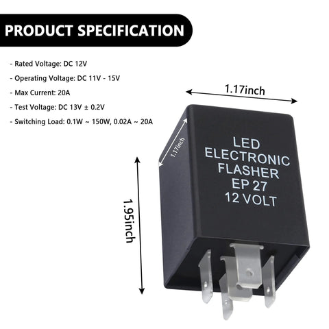 5-Pin LED Turn Signal Flasher Relay To Stop Hyper Flashing EP27 EP27N FL27 EC15 Replacement For Running Lights