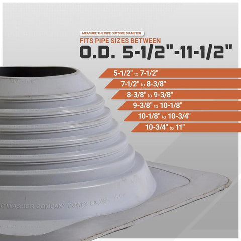 Square EPDM Metal Roof Pipe Flashing Boot Fits 5-1/2 to 11-1/2 Inch Pipe OD Gray 14 Inch Base Made In USA weatherproof seal