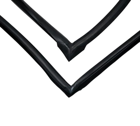 Shipping container door gasket, black rubber seal, 2-piece set, corner close-up