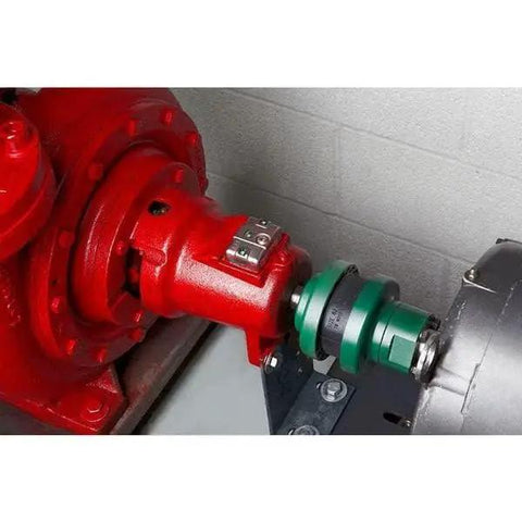 Installed Sure-Flex Sleeve Coupling Insert Tb Woods 8JES EPDM Rubber 1-Piece Split Size 8 in drive system, showing connection to motor.